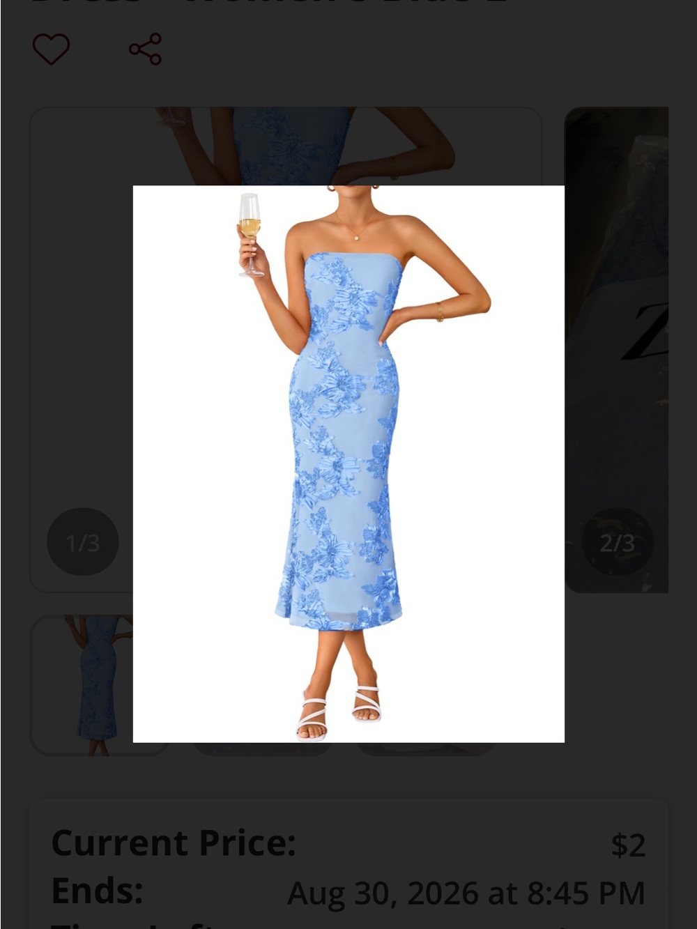 Strapless Light Blue Floral Midi Dress